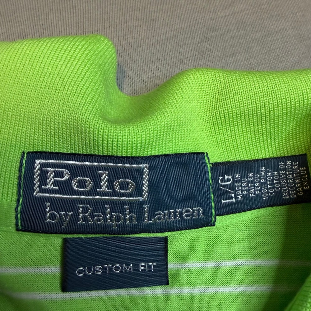 Polo Ralph Lauren Mens Green Striped Big Pony Orange Pima Cotton Polo Shirt L - Picture 5 of 6